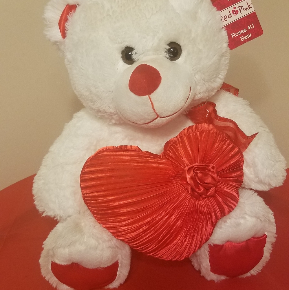 Valentine's White Bear Holding A Heart 18"